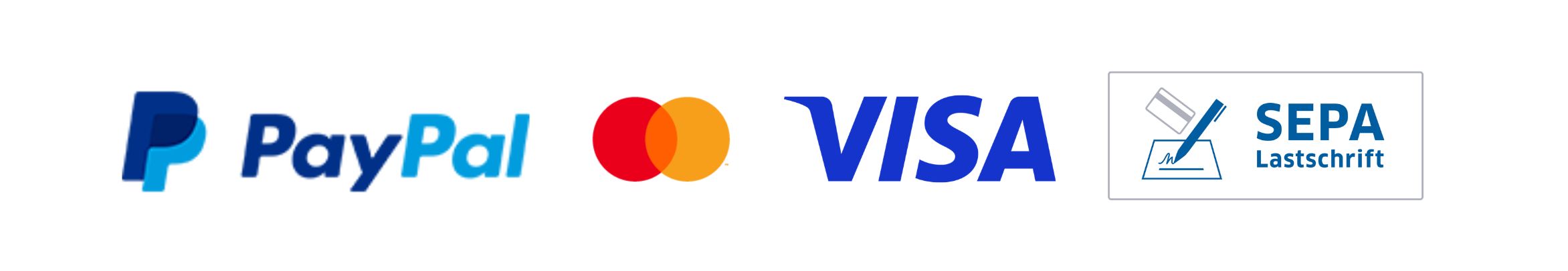 Zahlungsmöglichkeiten: PayPal, Mastercard, VISA, SEPA Lastschrift